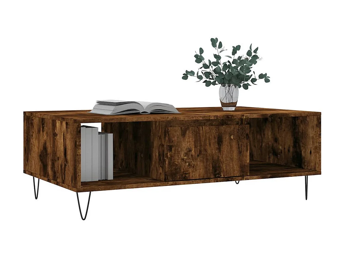 Goldfarbener Couchtisch aus geräucherter Eiche, 104 x 60 x 35 cm, Holzwerkstoff