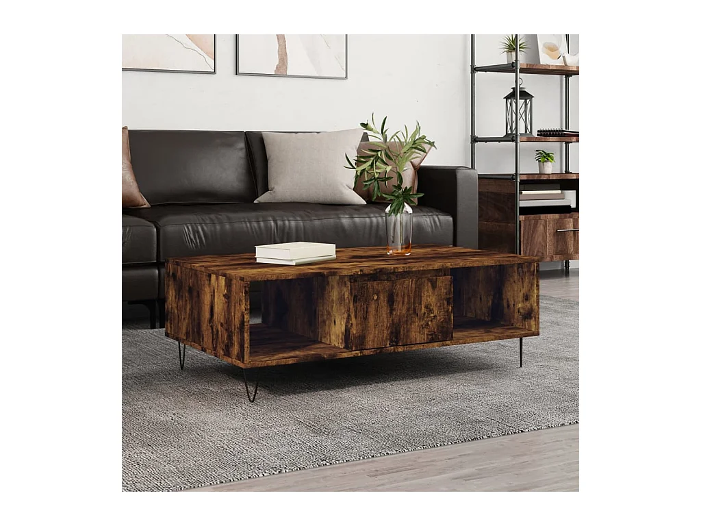Mesa de centro roble ahumado dorado 104x60x35 cm madera contrachapada