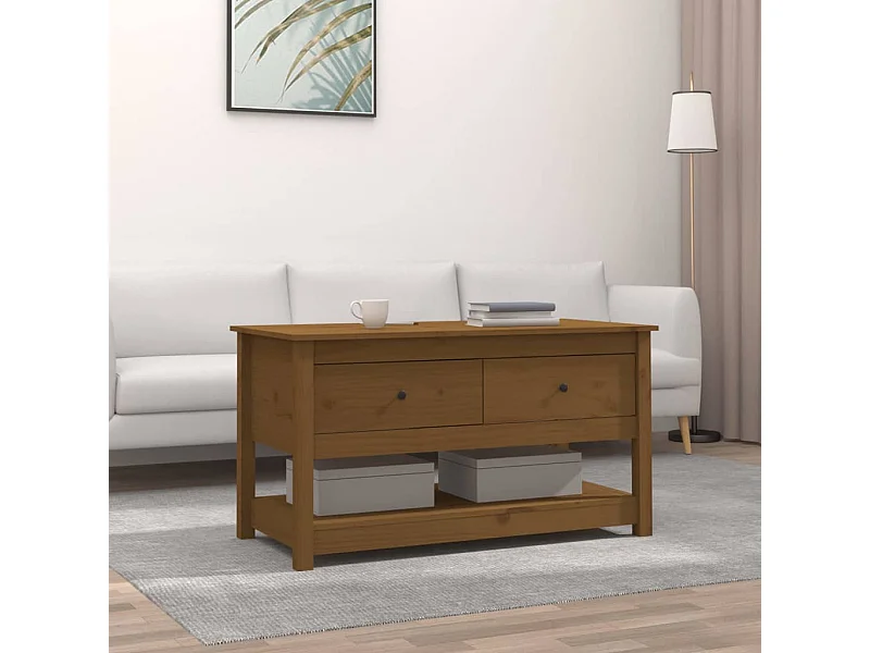 Table basse Marron miel 102x49x55 cm Bois massif de pin