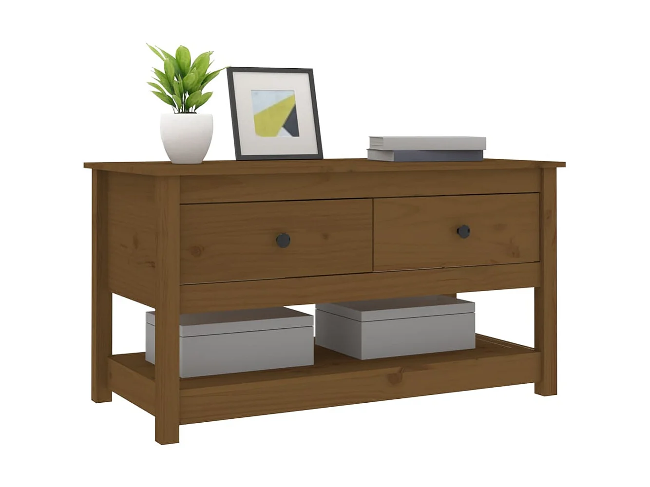 Table basse Marron miel 102x49x55 cm Bois massif de pin