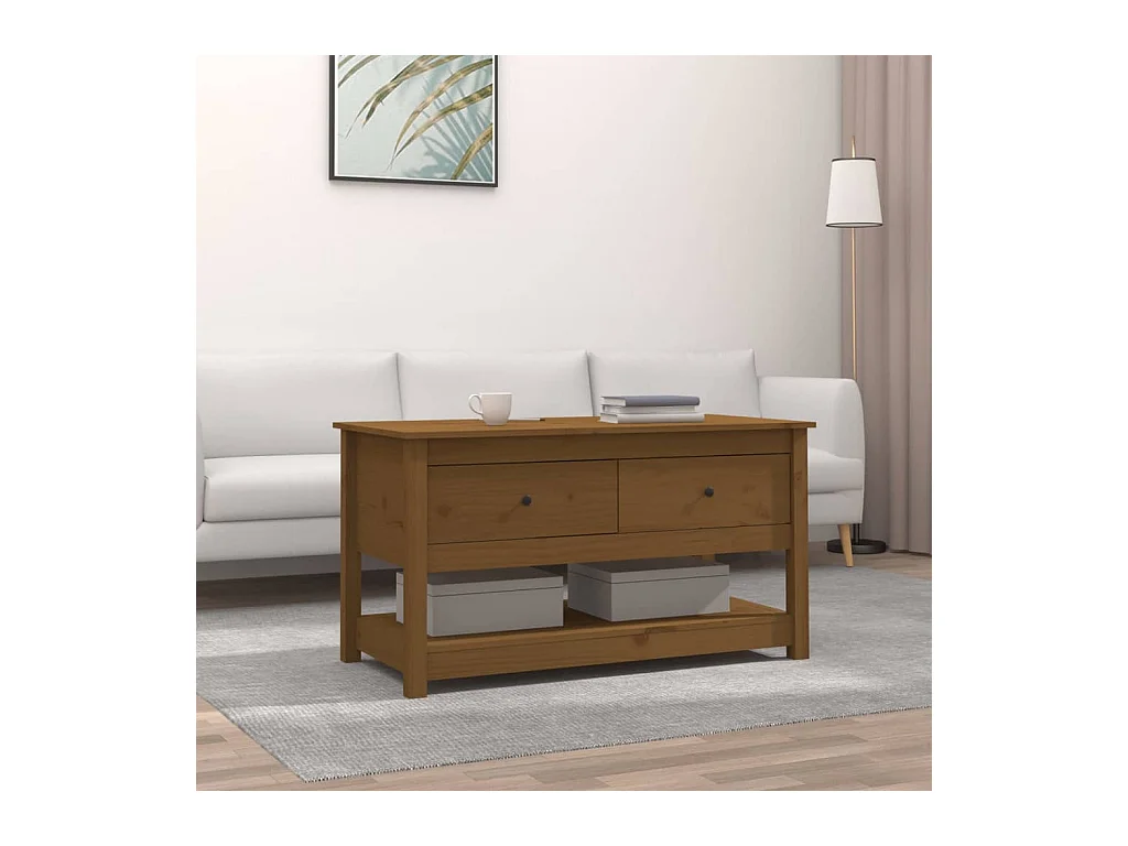 Table basse Marron miel 102x49x55 cm Bois massif de pin