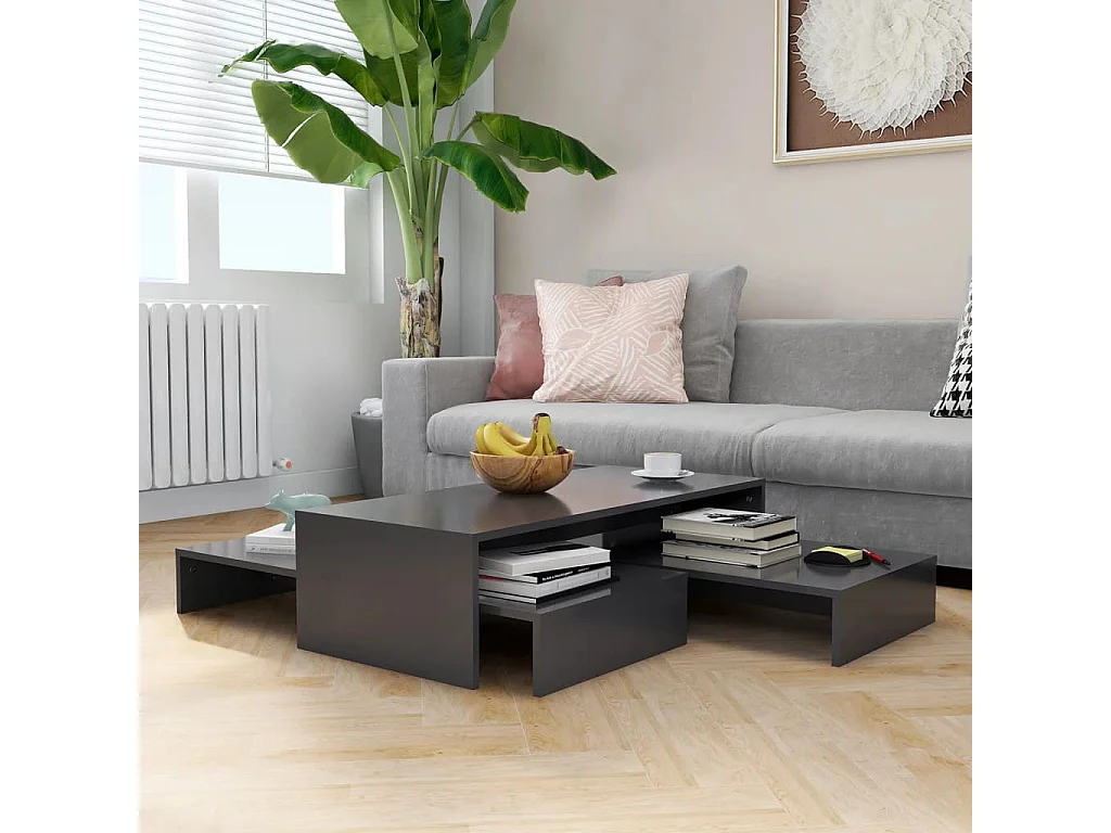 Set tables basses gigognes Gris 100x100x26,5 cm Aggloméré