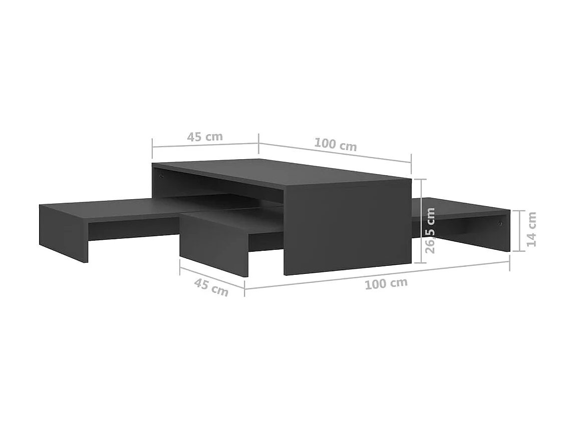 Set tables basses gigognes Gris 100x100x26,5 cm Aggloméré