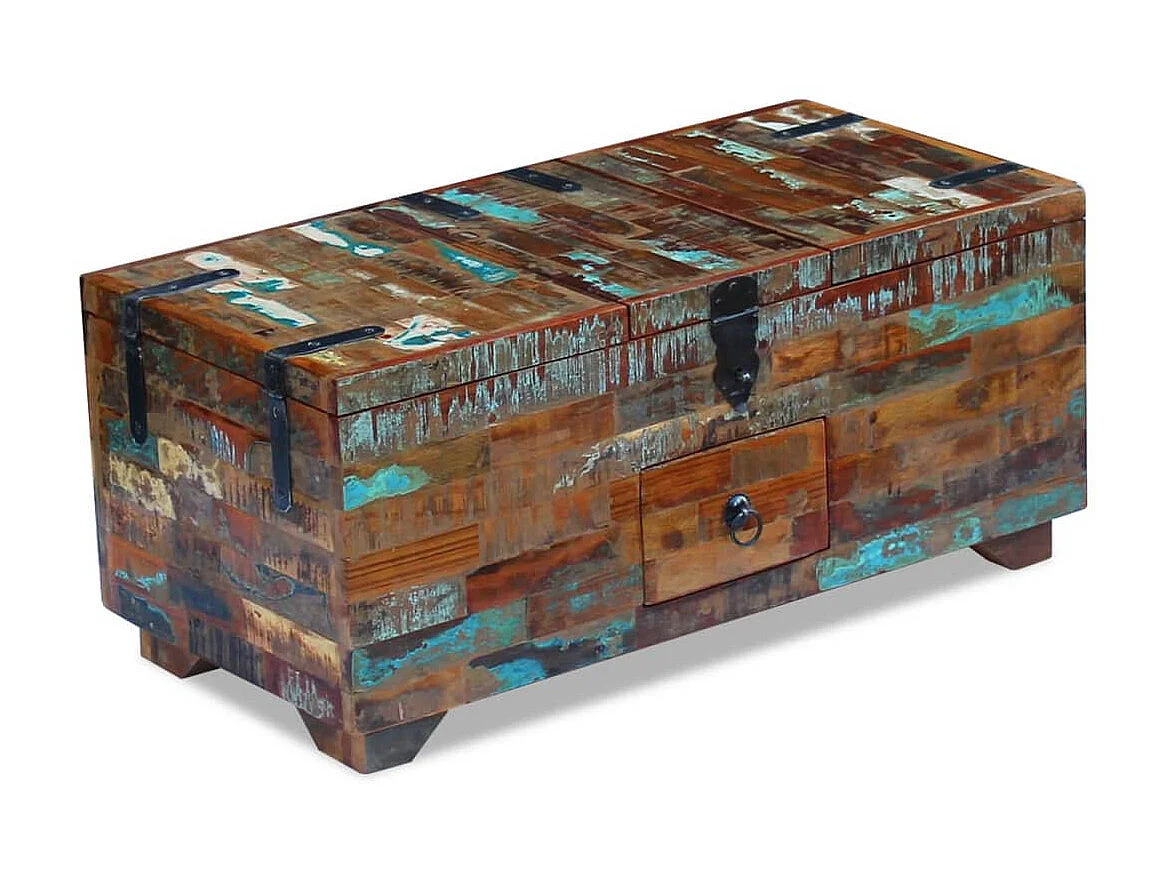 Tavolino color oro Cassapanca Legno massello di recupero 80 x 40 x 35 cm