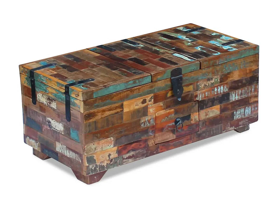 Tavolino color oro Cassapanca Legno massello di recupero 80 x 40 x 35 cm