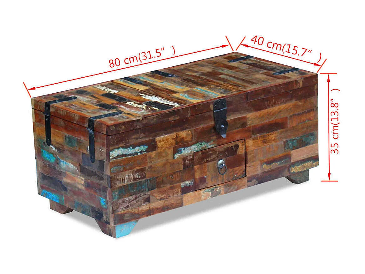 Tavolino color oro Cassapanca Legno massello di recupero 80 x 40 x 35 cm