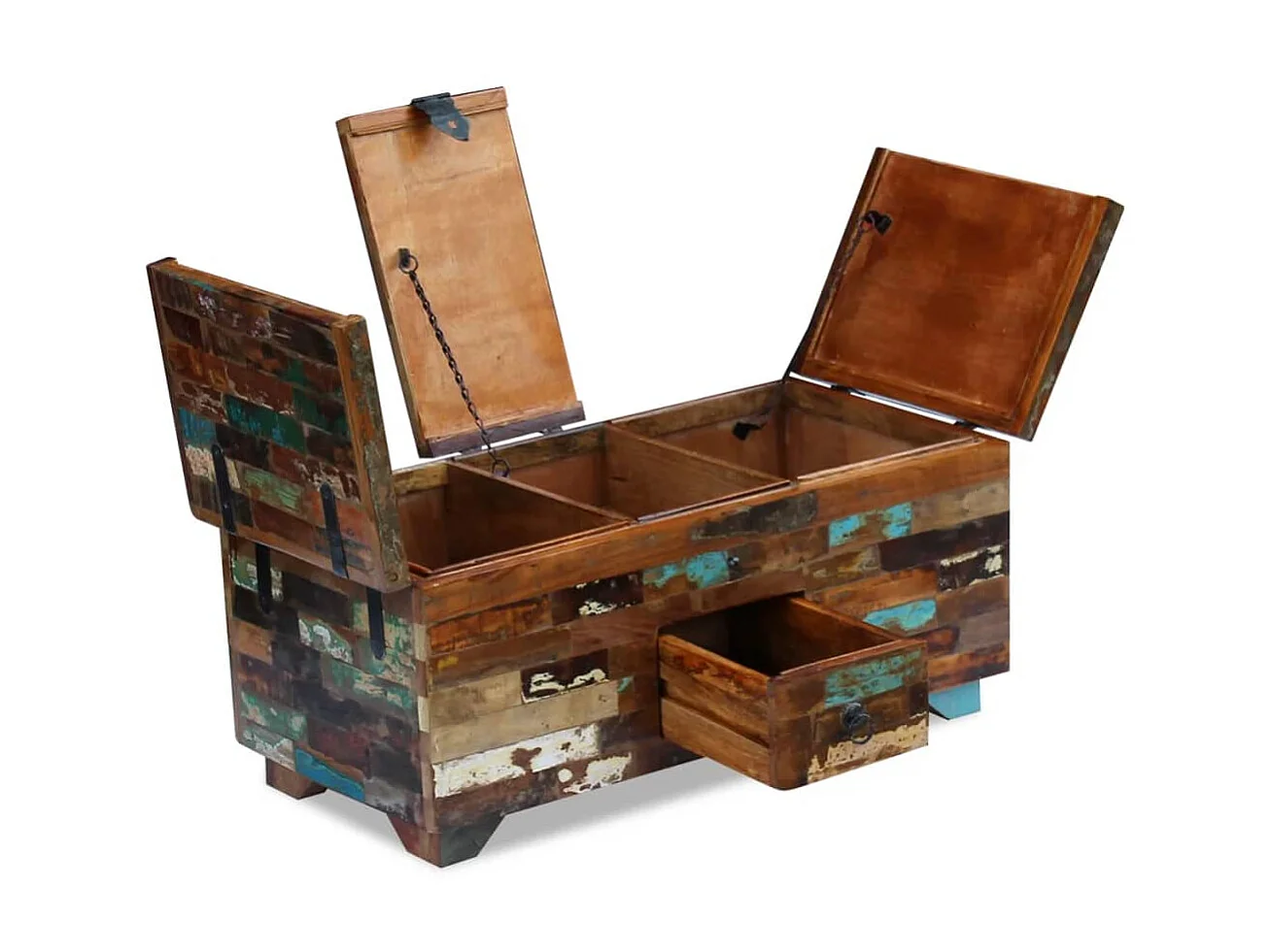 Tavolino color oro Cassapanca Legno massello di recupero 80 x 40 x 35 cm