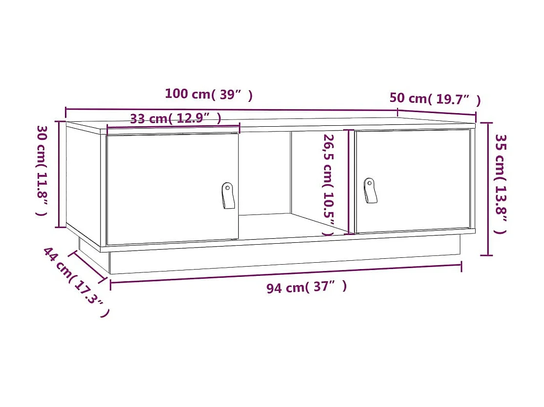 Mesa de centro dourada branca 100x50x35 cm Madeira maciça de pinho