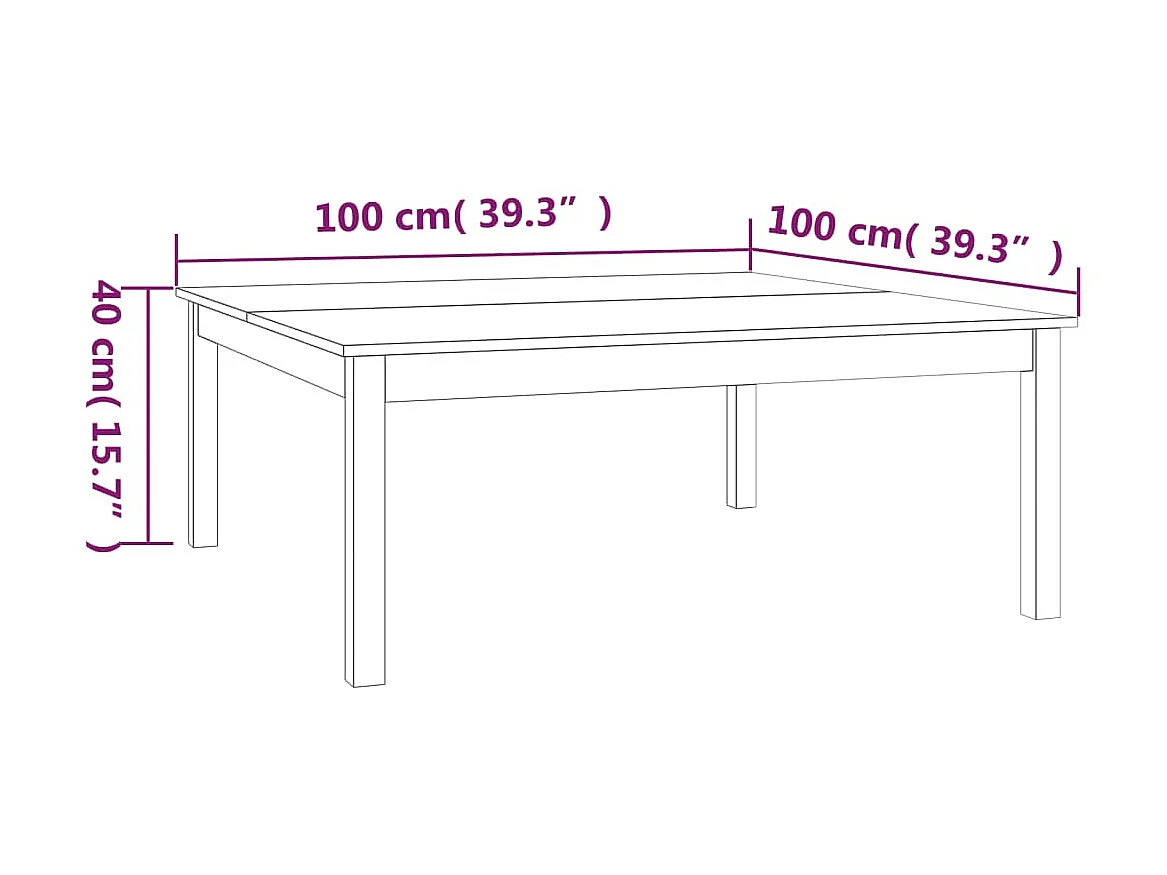 Table basse Marron miel 100x100x40 cm Bois massif de pin