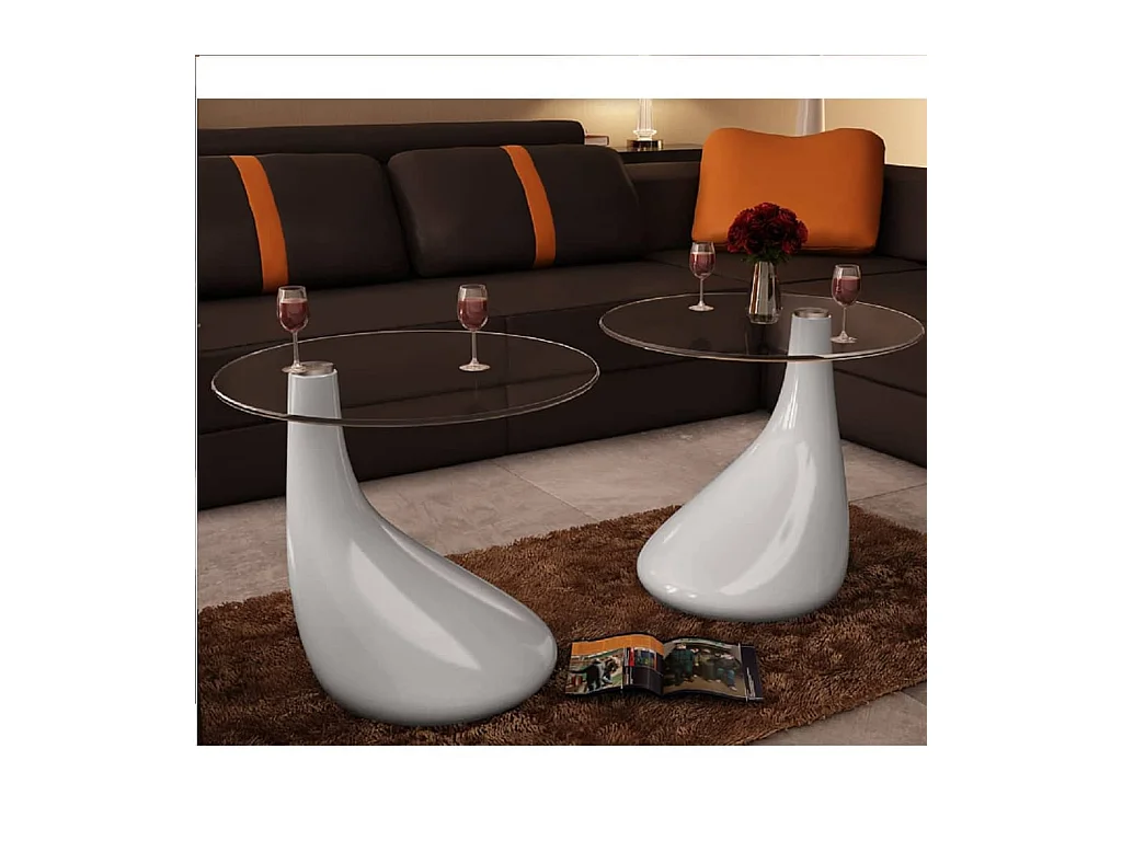 Table basse et dessus de table Verre rond Blanc brillant 2 pcs