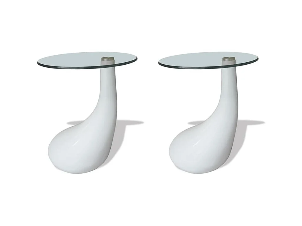Table basse et dessus de table Verre rond Blanc brillant 2 pcs