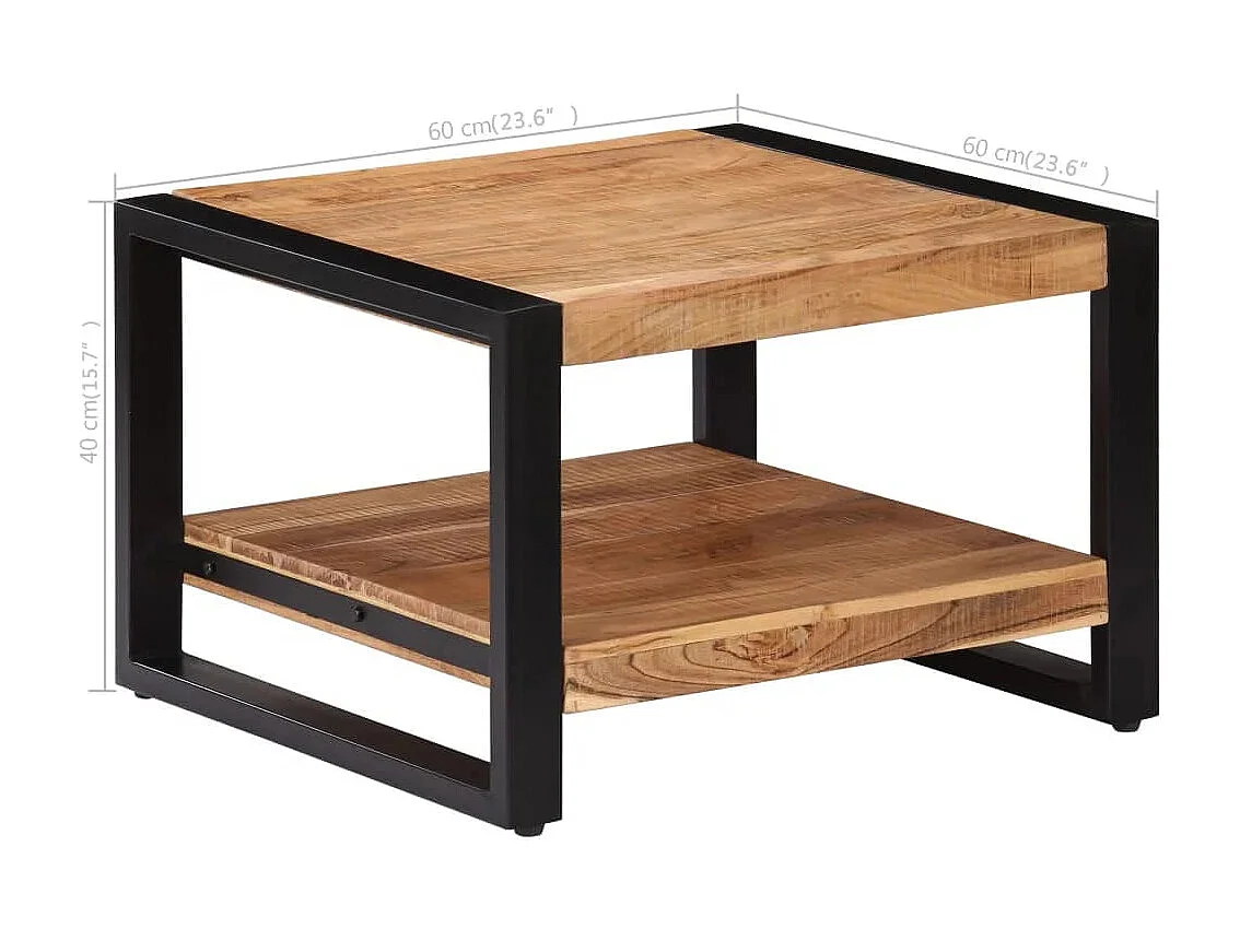 Mesa de centro dorada 60 x 60 x 40 cm Madera maciza de acacia