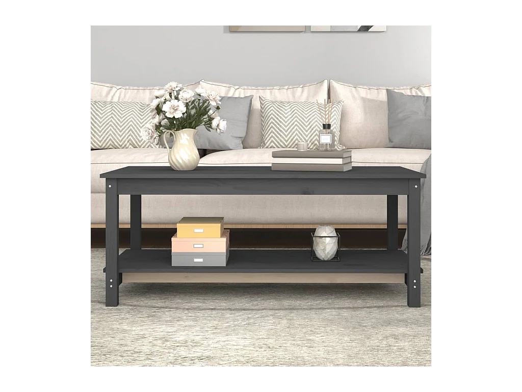 Gold Couchtisch Grau 110x55x45 cm Massives Kiefernholz