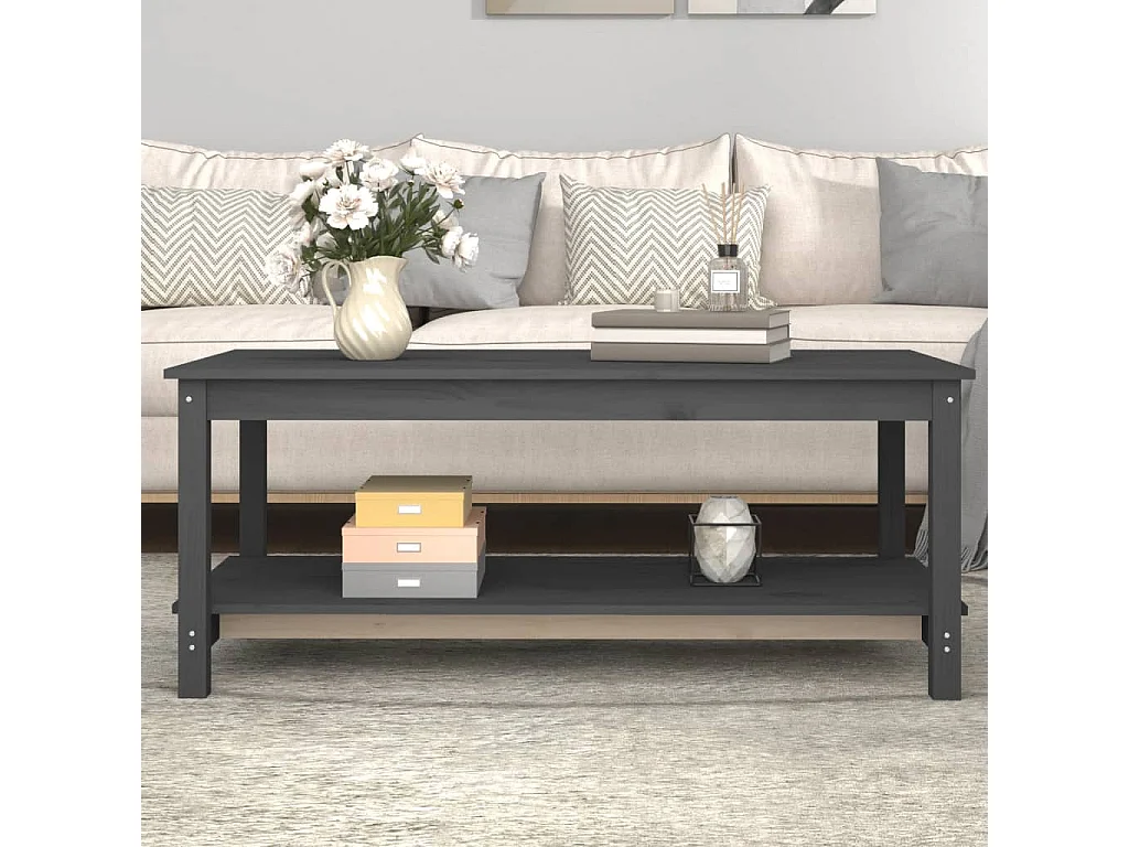 Mesa de centro dourada Cinza 110x55x45 cm Madeira maciça de pinho