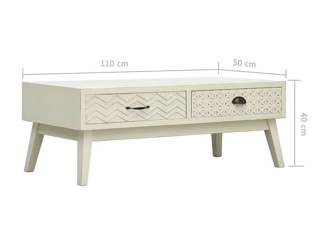 Mesa de centro Gold con 2 cajones Madera tallada gris 110x50x40 cm