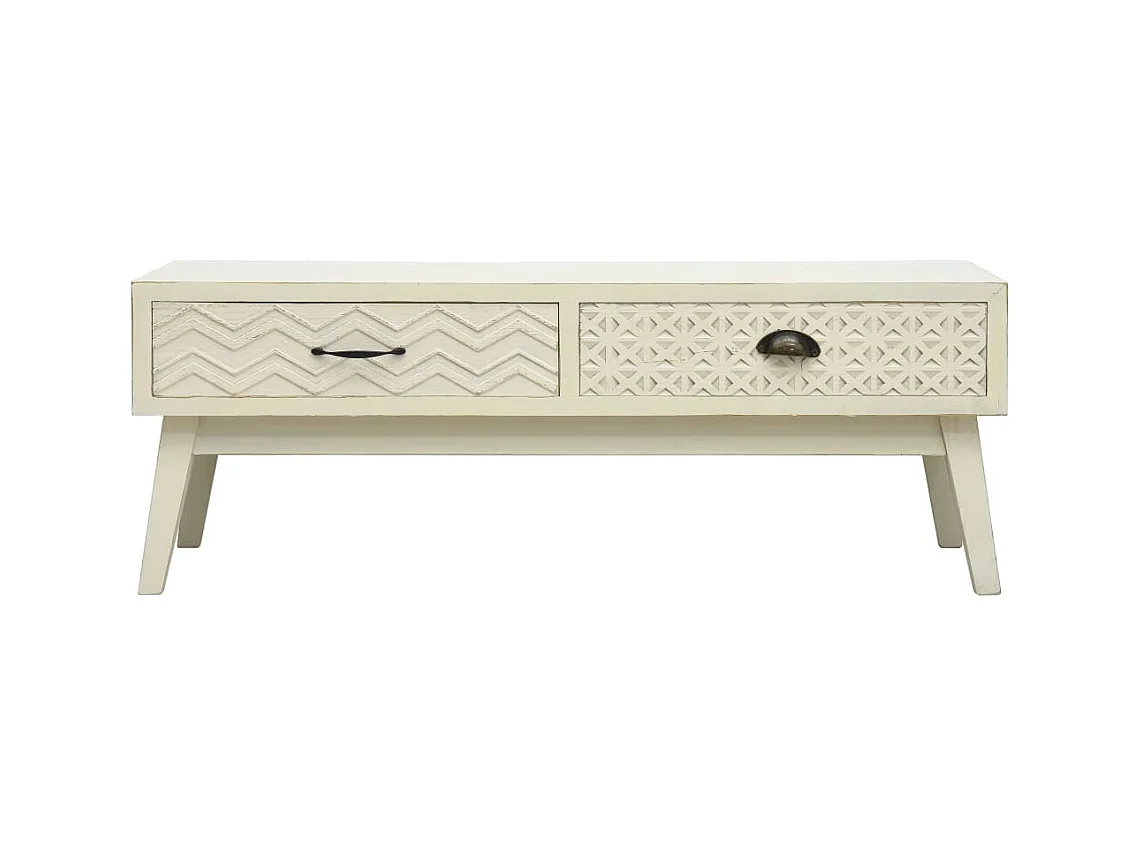 Table basse avec 2 tiroirs Gris sculpté 110x50x40 cm Bois