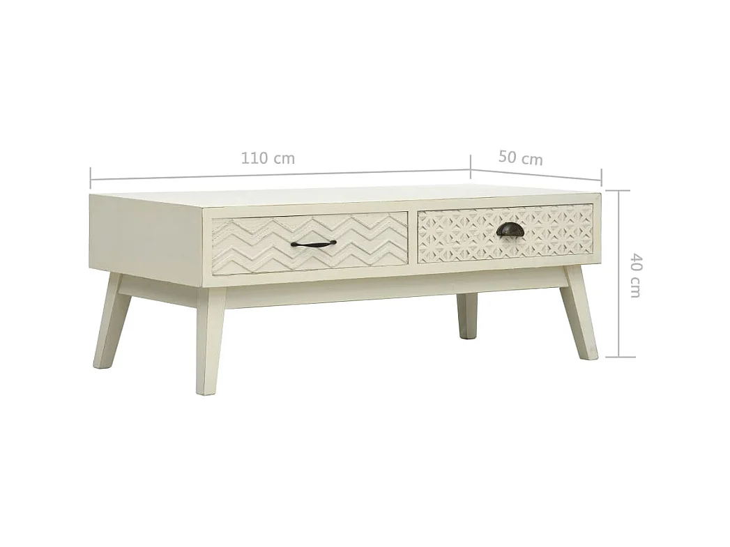 Table basse avec 2 tiroirs Gris sculpté 110x50x40 cm Bois