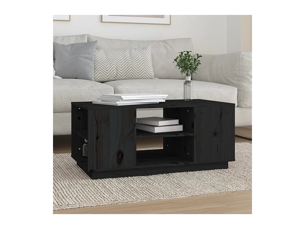 Gold Couchtisch Schwarz 90x49x40,5 cm Massives Kiefernholz