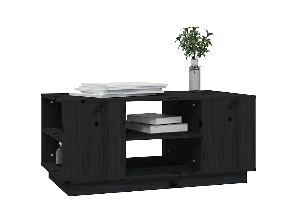 Mesa de centro dourada preta 90x49x40,5 cm Madeira maciça de pinho