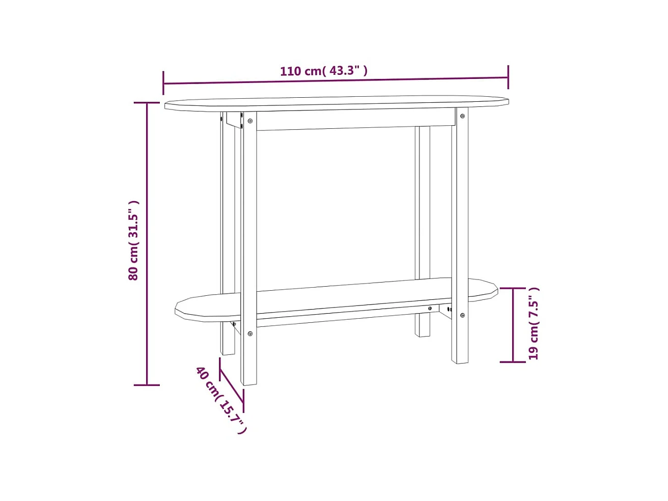 Gold Console tafel Zwart 110x40x80 cm Massief grenenhout