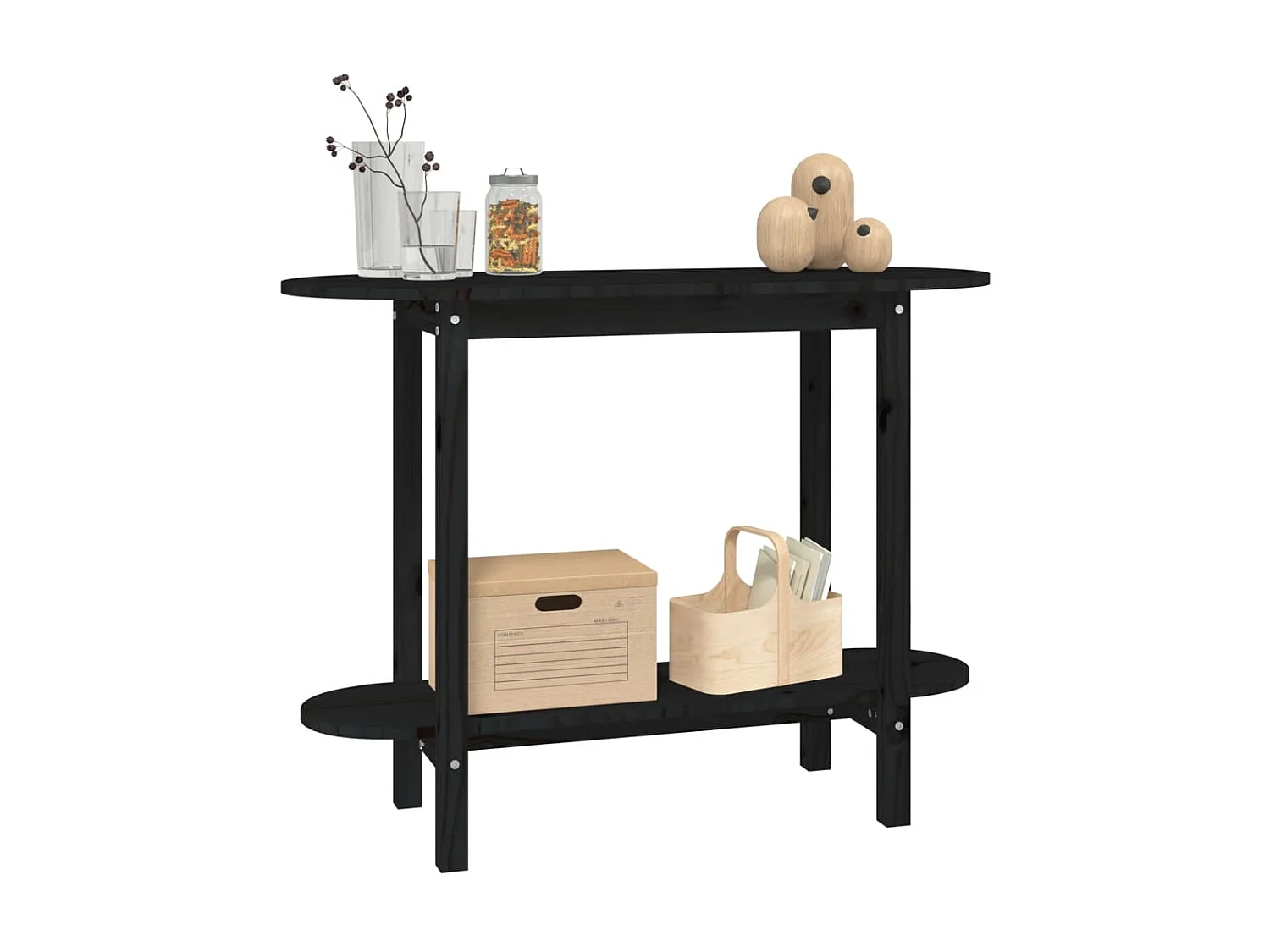 Consolle Gold Nera 110x40x80 cm Legno di pino massiccio