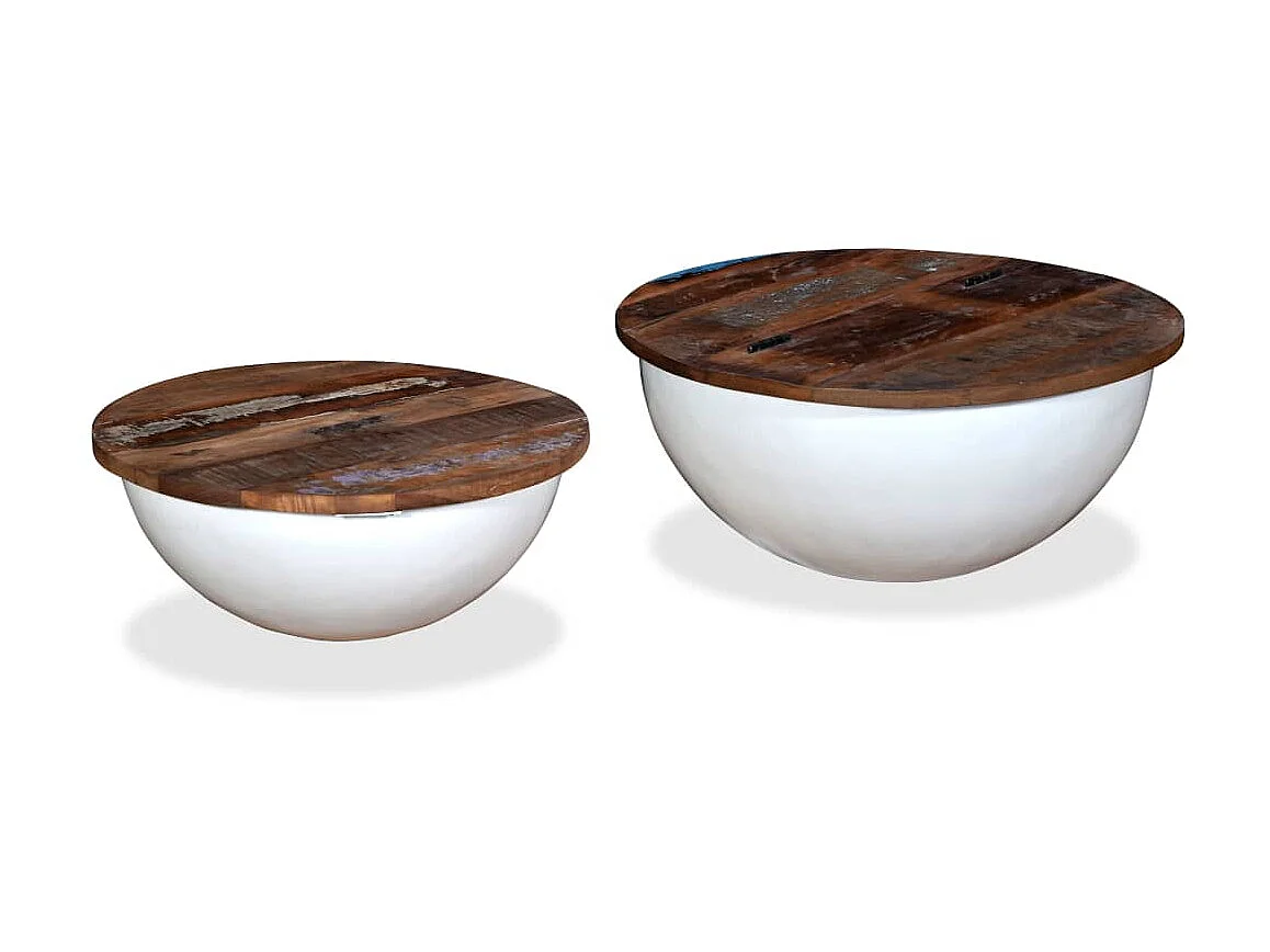Table basse 2 pcs Bois de récupération massif blanc forme bol