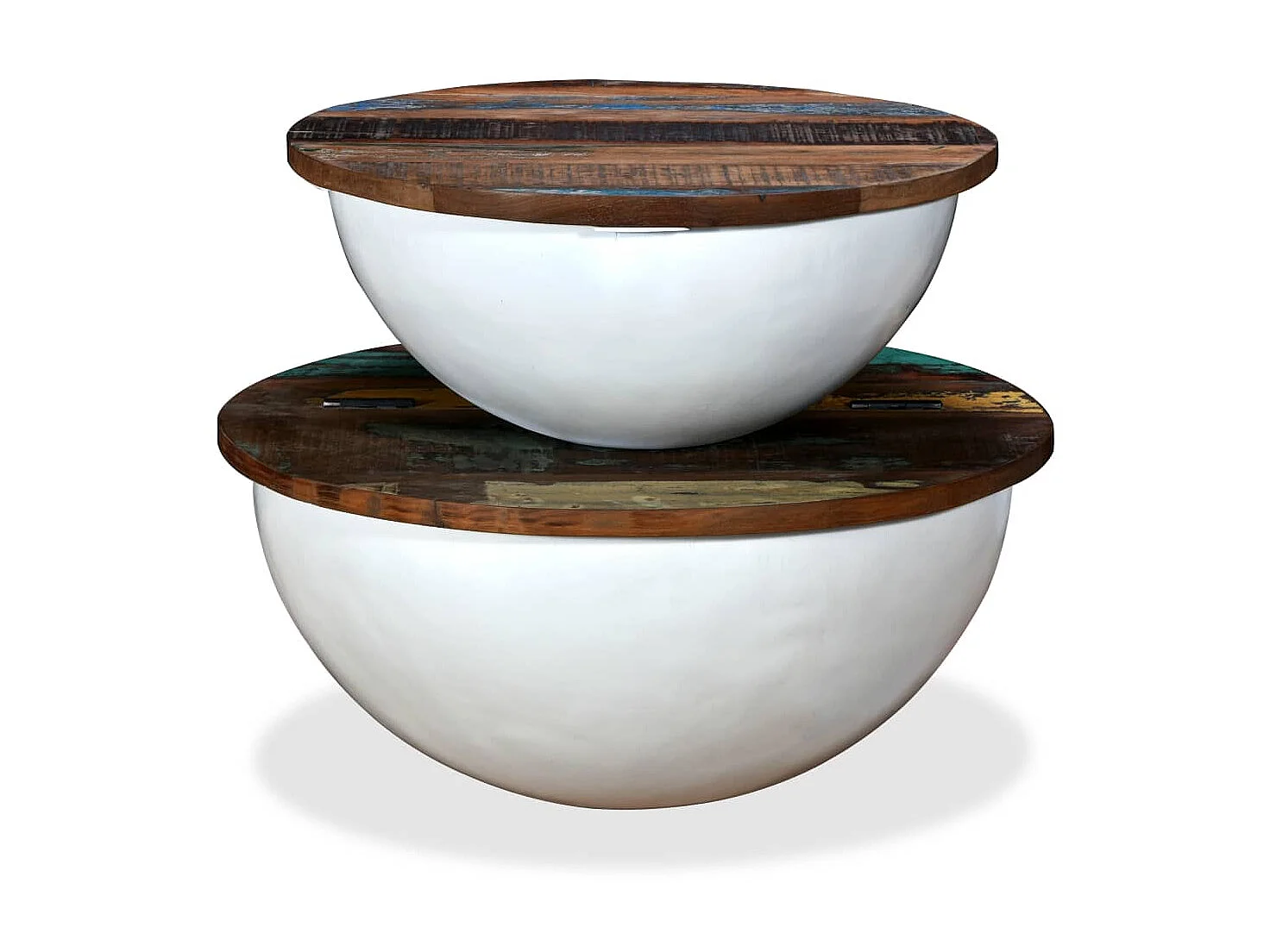 Table basse 2 pcs Bois de récupération massif blanc forme bol