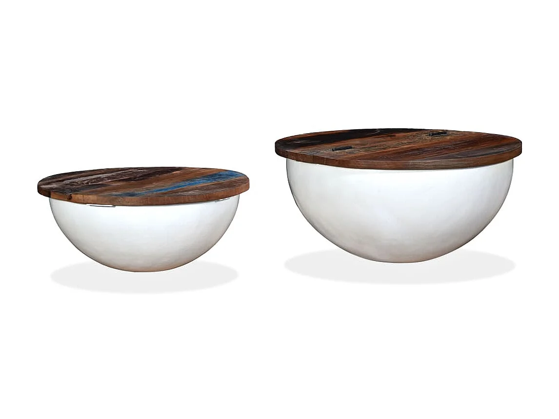 Table basse 2 pcs Bois de récupération massif blanc forme bol