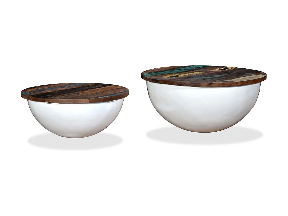 Table basse 2 pcs Bois de récupération massif blanc forme bol