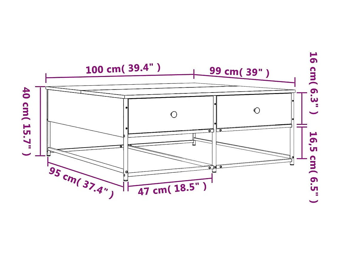 Goldfarbener Couchtisch aus geräucherter Eiche, 100 x 99 x 40 cm, Holzwerkstoff