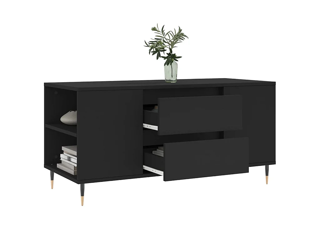 Mesa de centro dourada preta 102x44,5x50 cm madeira projetada