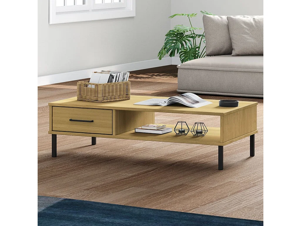 Mesa de centro dourada com pés de metal Castanho Madeira maciça de pinho OSLO