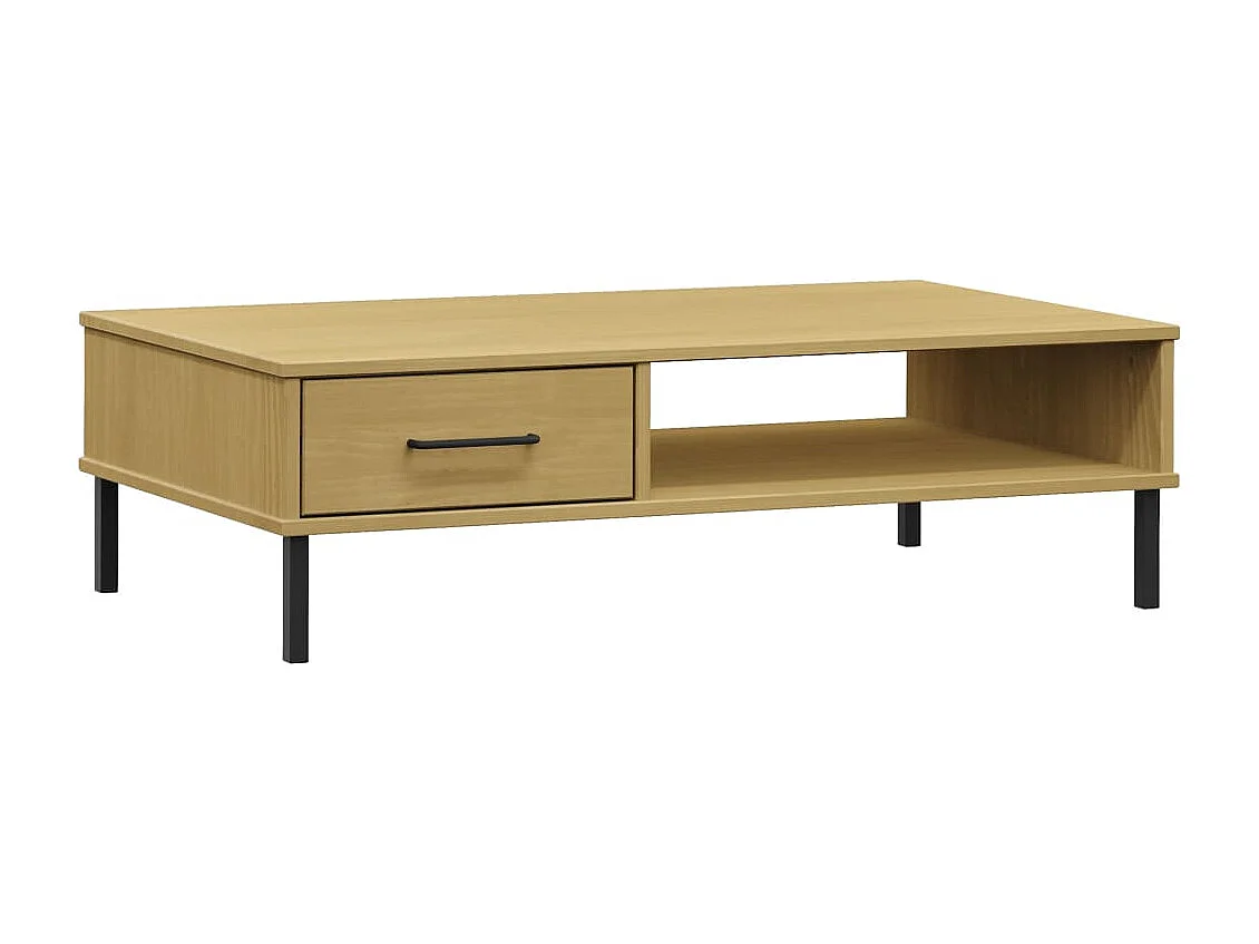 Mesa de centro dourada com pés de metal Castanho Madeira maciça de pinho OSLO
