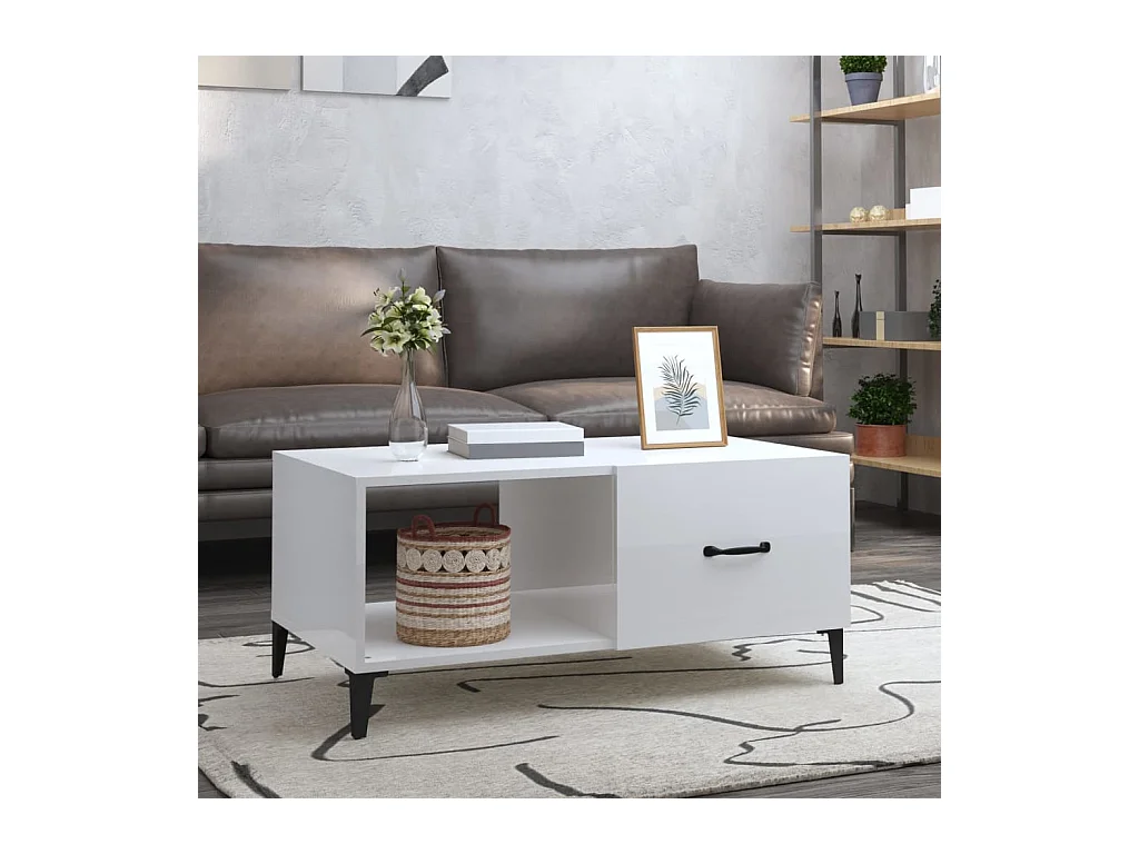 Table basse Blanc brillant 90x50x40 cm Bois d'ingénierie