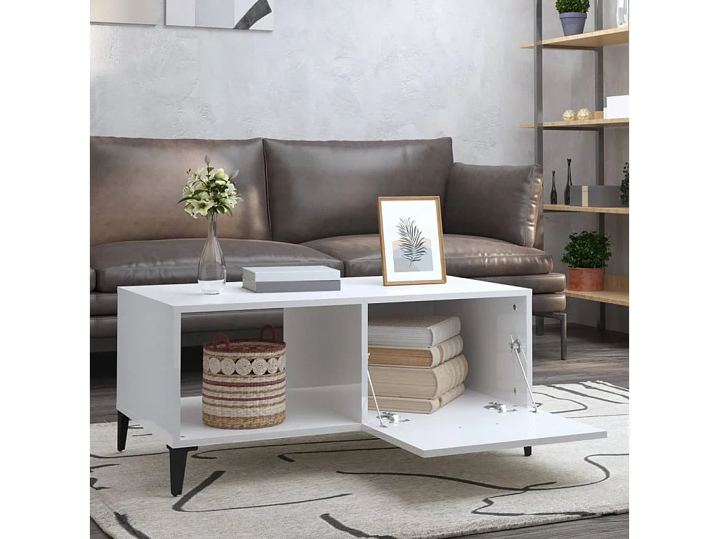 Table basse Blanc brillant 90x50x40 cm Bois d'ingénierie