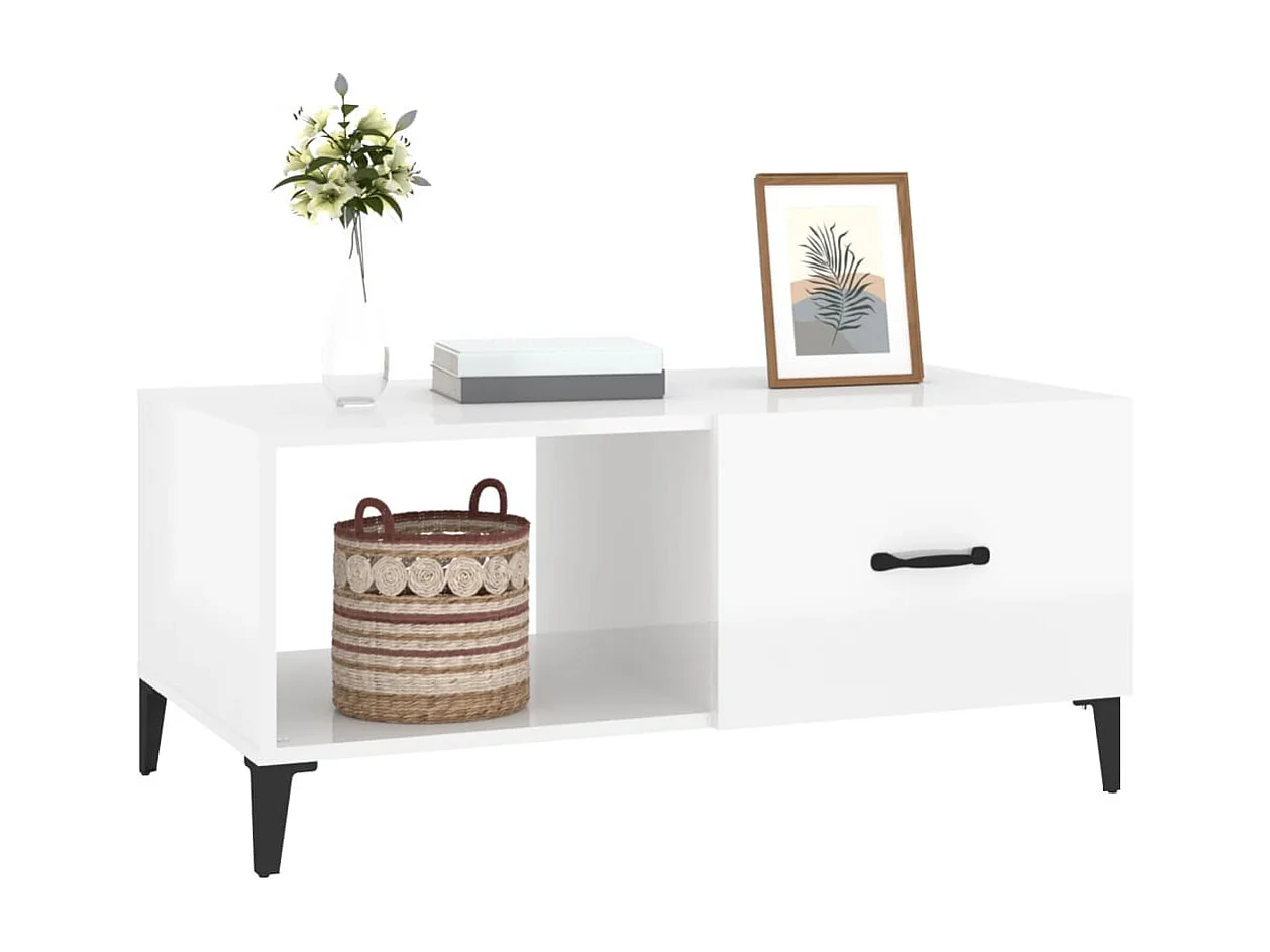 Table basse Blanc brillant 90x50x40 cm Bois d'ingénierie