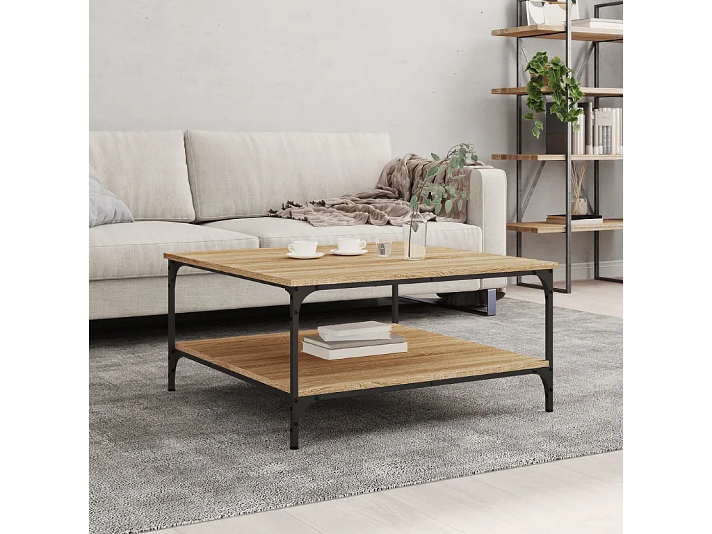 Mesa de centro em carvalho Sonoma dourado 80x80x40 cm madeira projetada