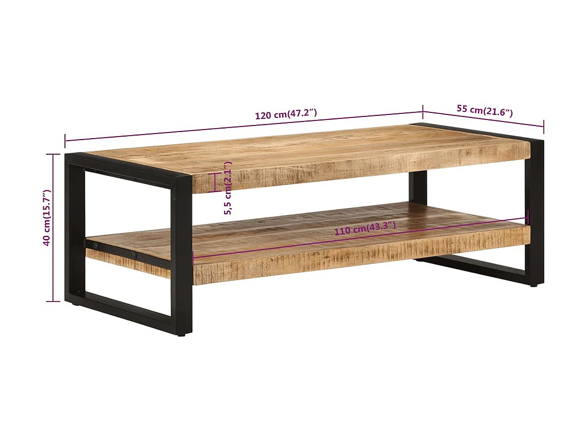 Goud Salontafel 120x55x40 cm Massief mangohout