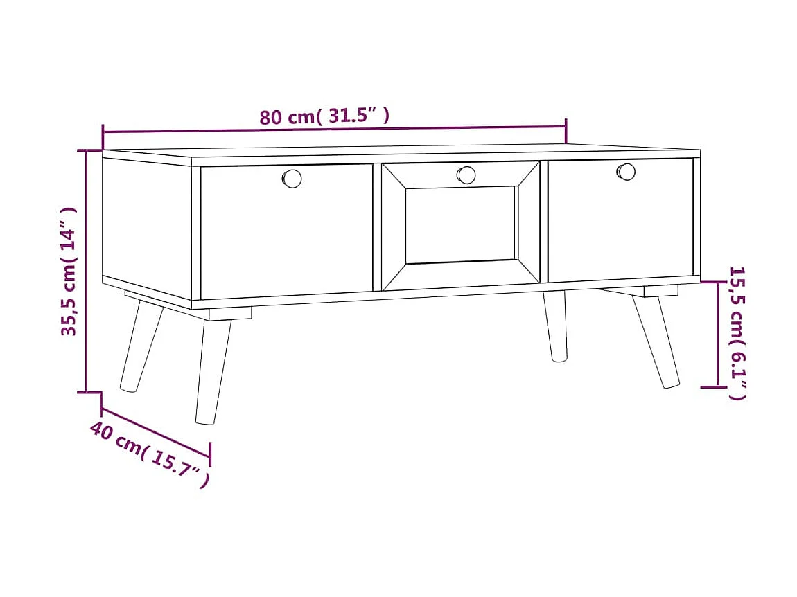 Table basse avec tiroirs 80x40x35,5 cm bois d'ingénierie