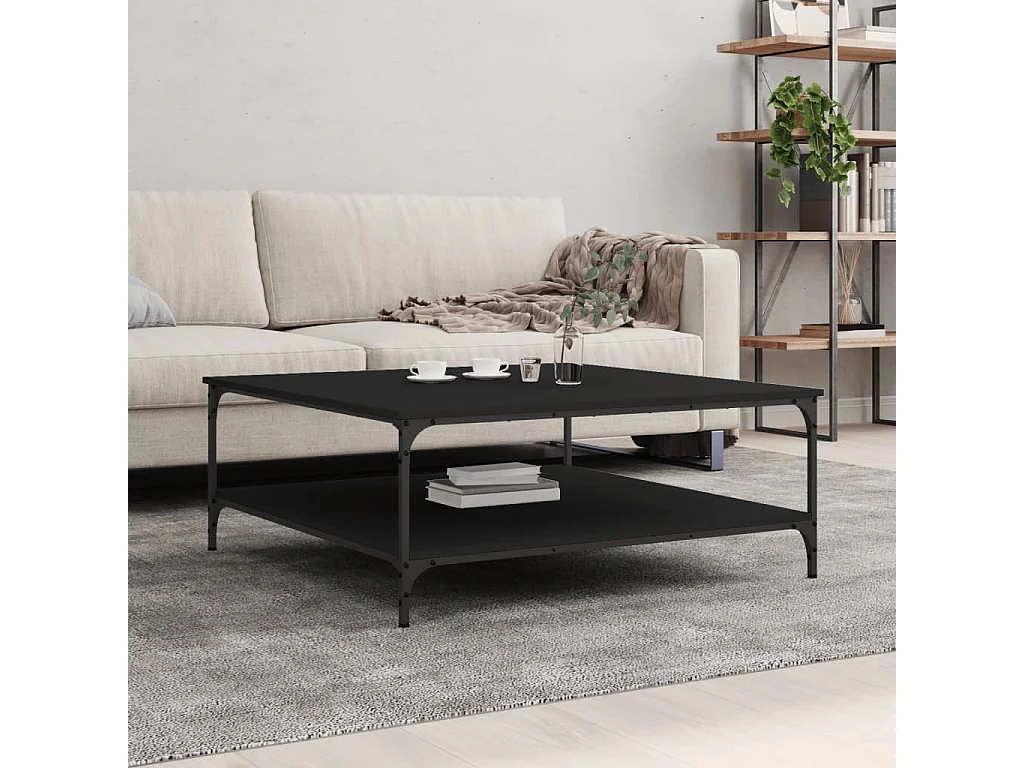 Mesa de centro dourada preta 100x100x40 cm madeira trabalhada