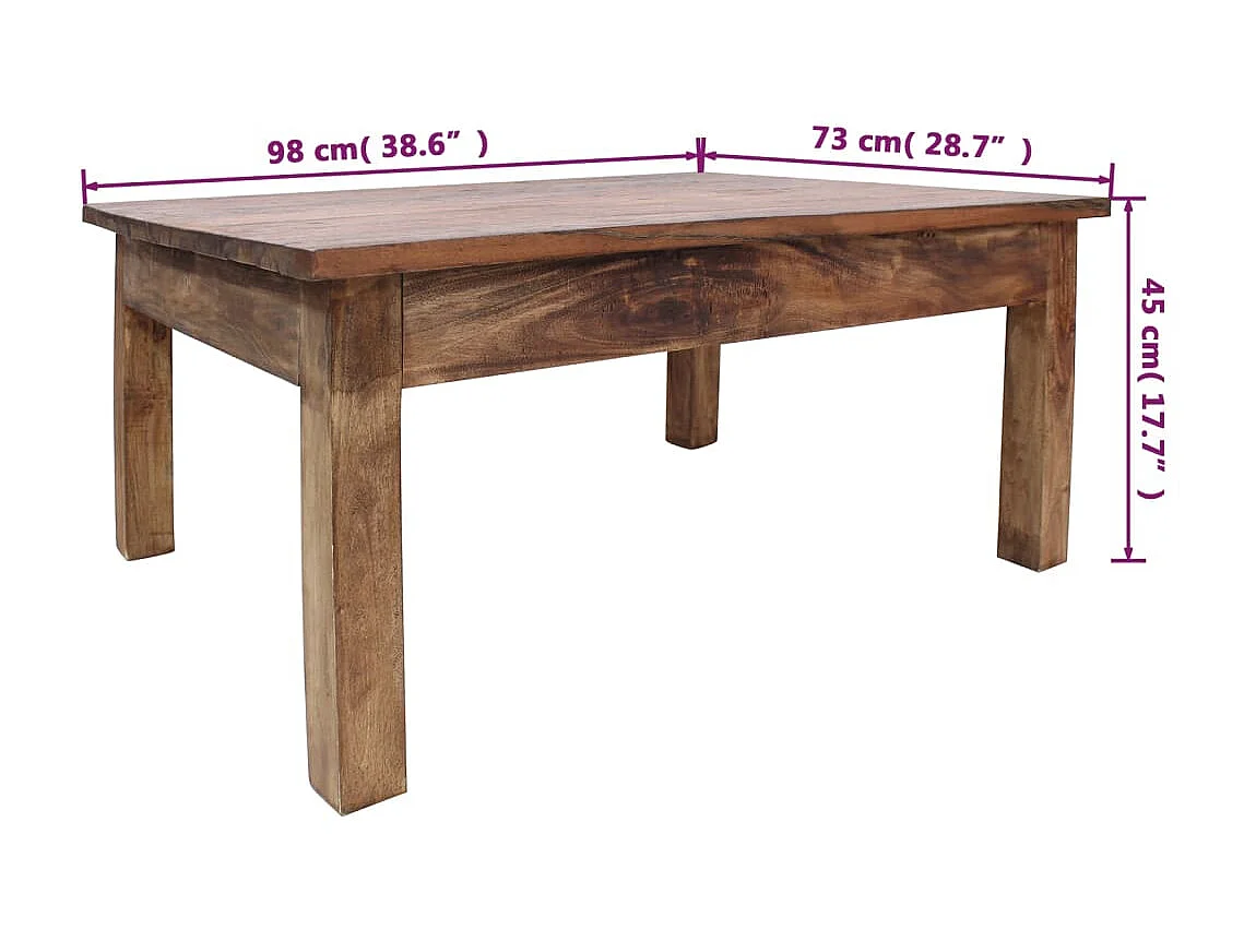 Tavolino da caffè dorato in legno massello di recupero 98 x 73 x 45 cm