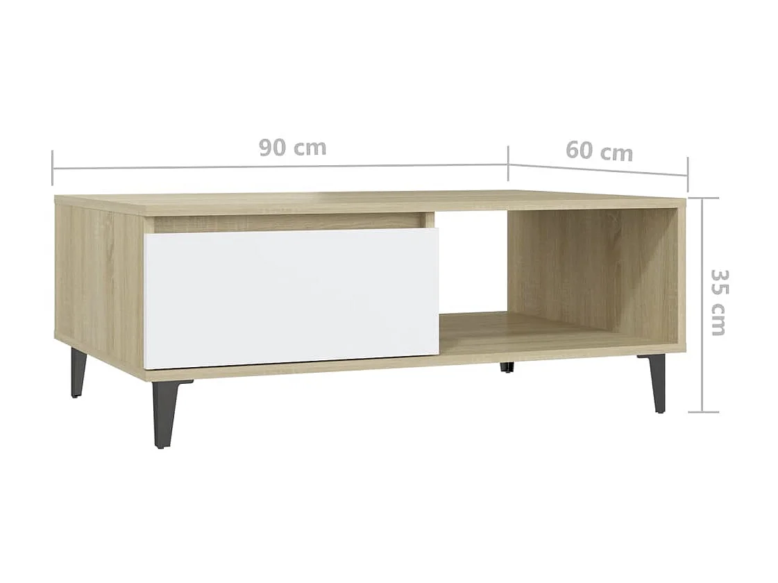 Mesa de centro Gold Aglomerado blanco y roble sonoma 90x60x35 cm