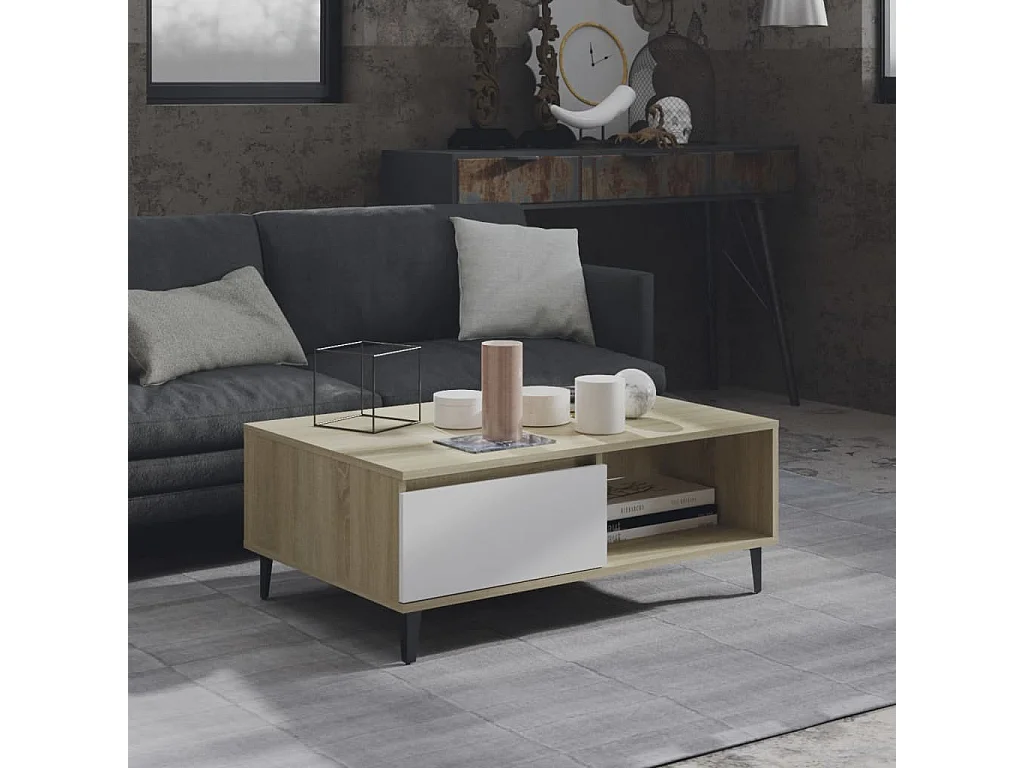 Gold Salontafel Wit en sonoma eiken 90x60x35 cm Spaanplaat