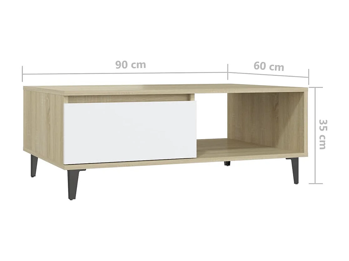 Gold Salontafel Wit en sonoma eiken 90x60x35 cm Spaanplaat