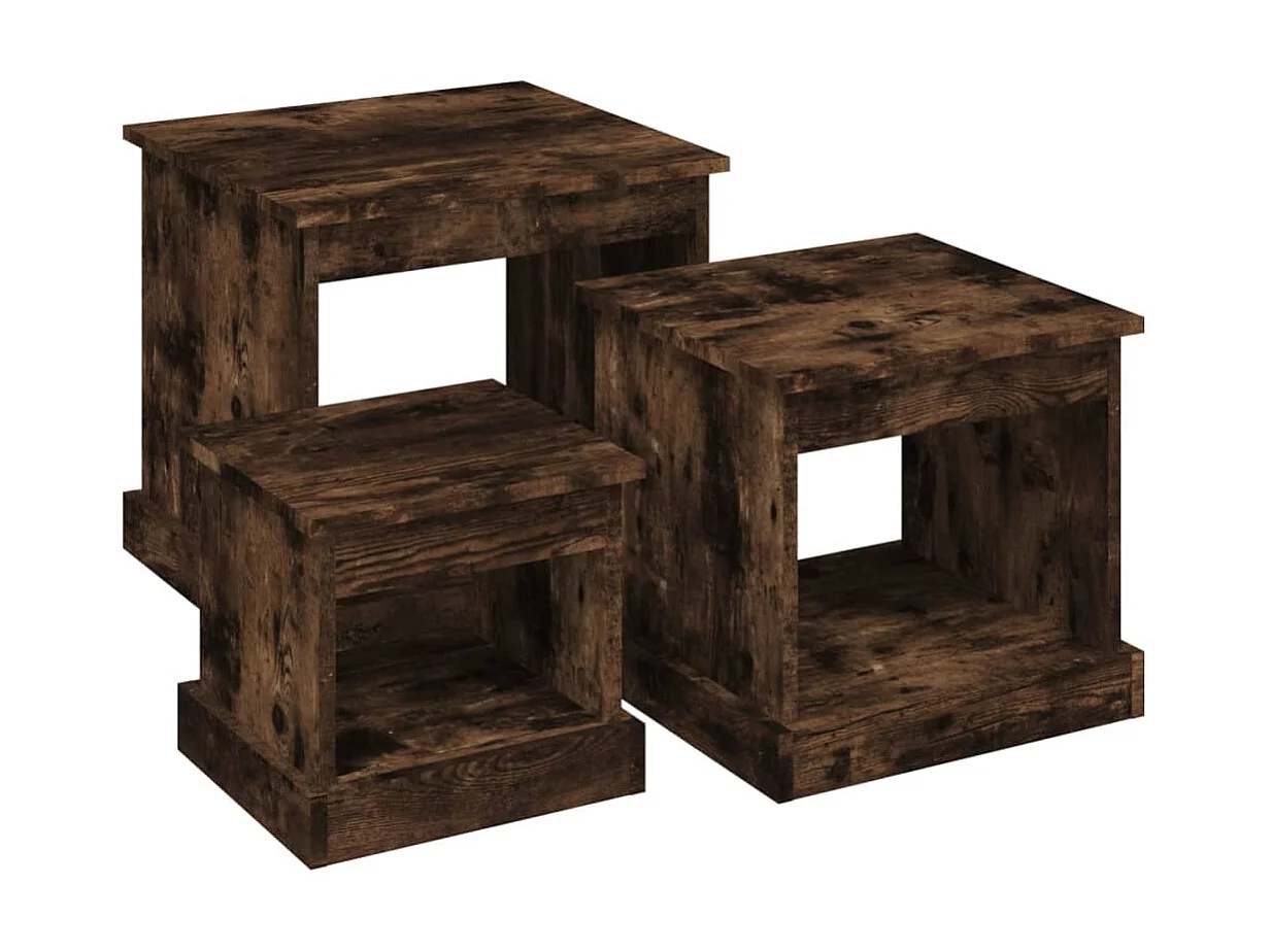 Tables gigognes 3 pcs chêne fumé bois d'ingénierie