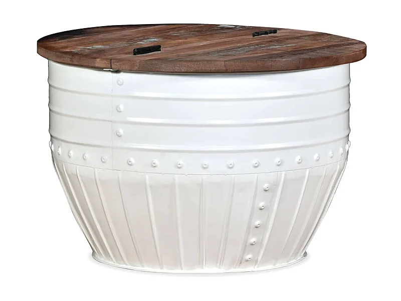 Table basse Bois de récupération massif Blanc Forme de baril