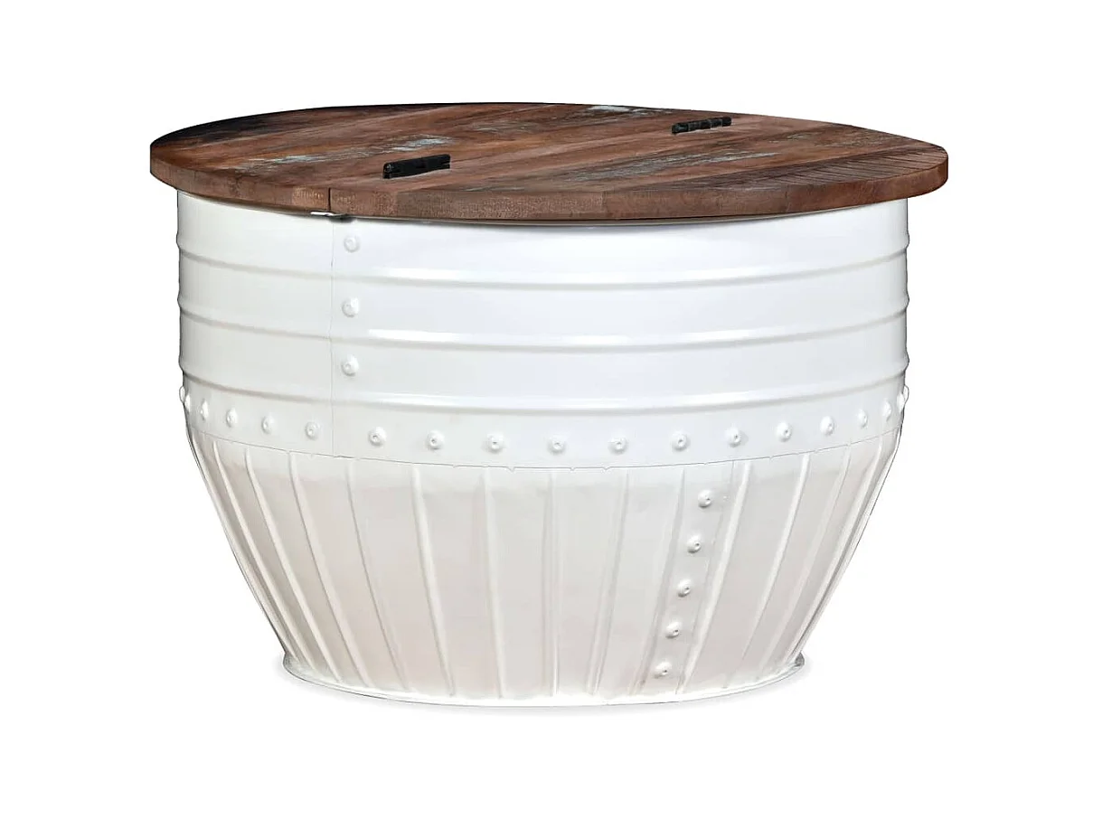 Table basse Bois de récupération massif Blanc Forme de baril