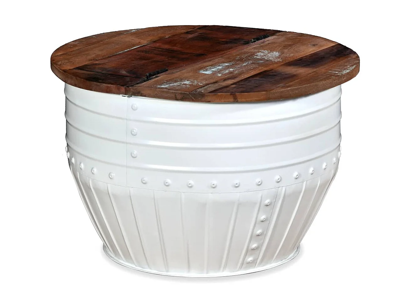 Table basse Bois de récupération massif Blanc Forme de baril