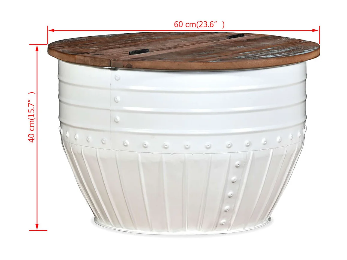 Table basse Bois de récupération massif Blanc Forme de baril