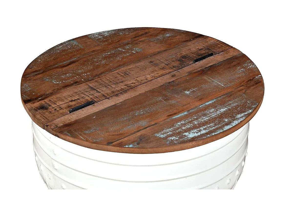 Table basse Bois de récupération massif Blanc Forme de baril